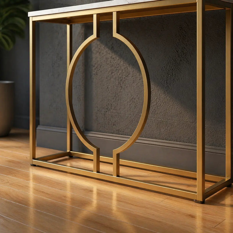 metallic-ring-console-table-with-white-marble-table-top