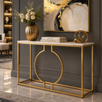 Metallic Ring Console Table with White Marble Table Top
