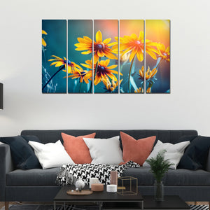 Mexican Sunflower Canvas Wall Painting Set of Five