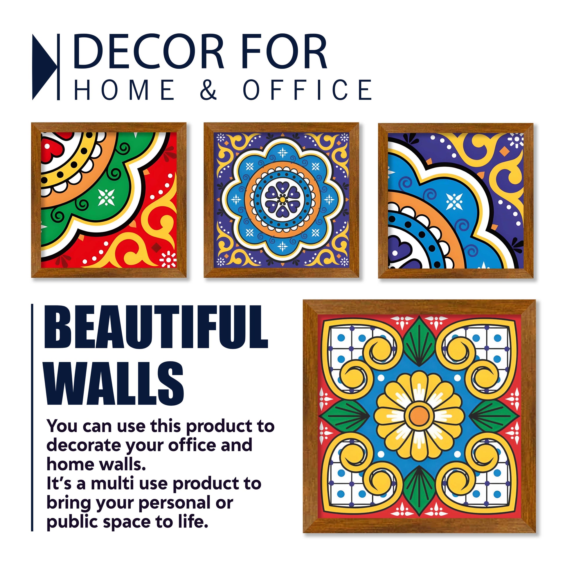 Mexican Tiles Pattern Wall Frame Set of Four