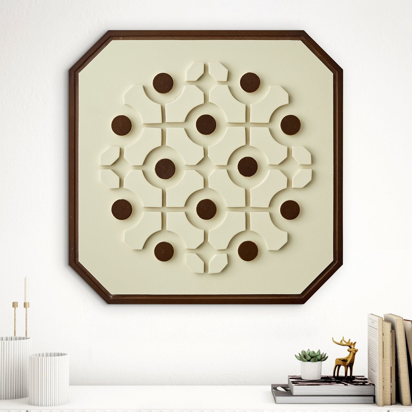 Mid Century Modern Wooden Wall Art with Circular Motif