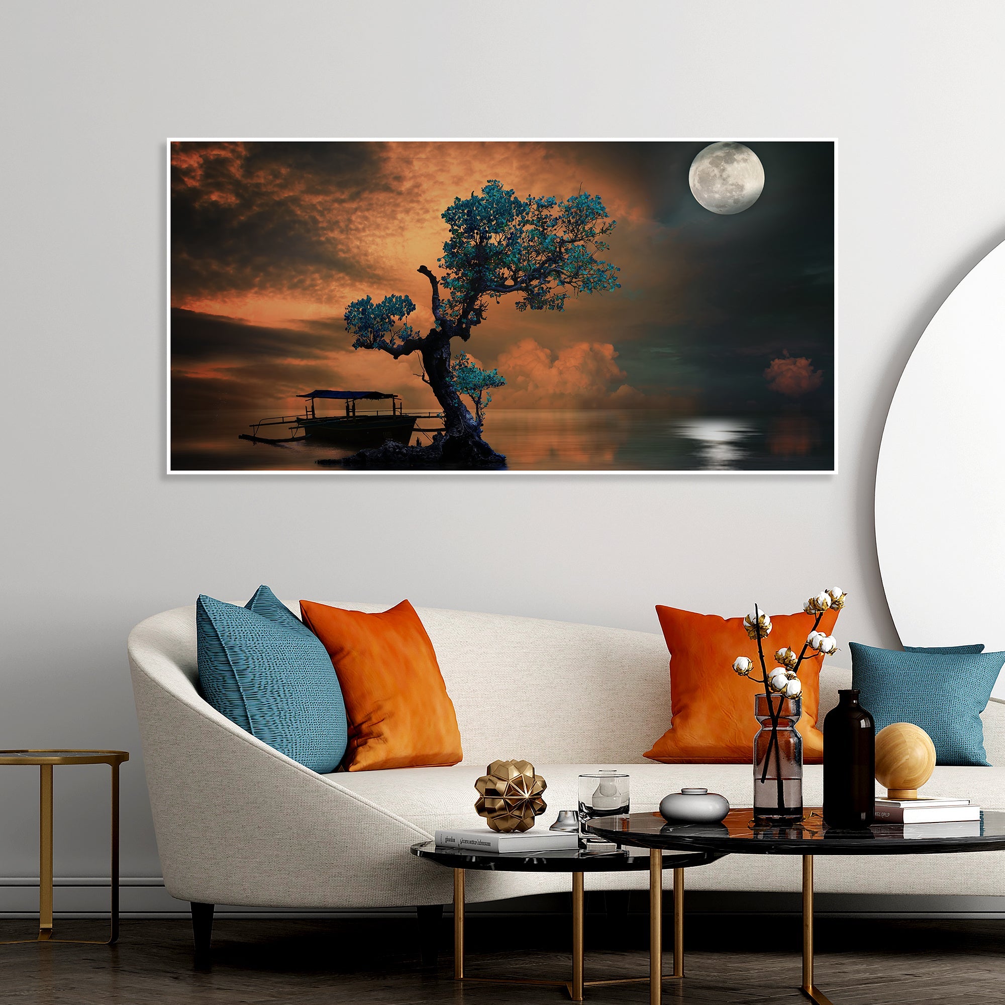 Mid Moon Light Floating Frame Wall Painting