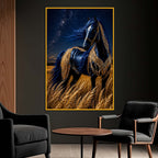 Midnight Blue Horse Floating Frame Crystal Wall Painting