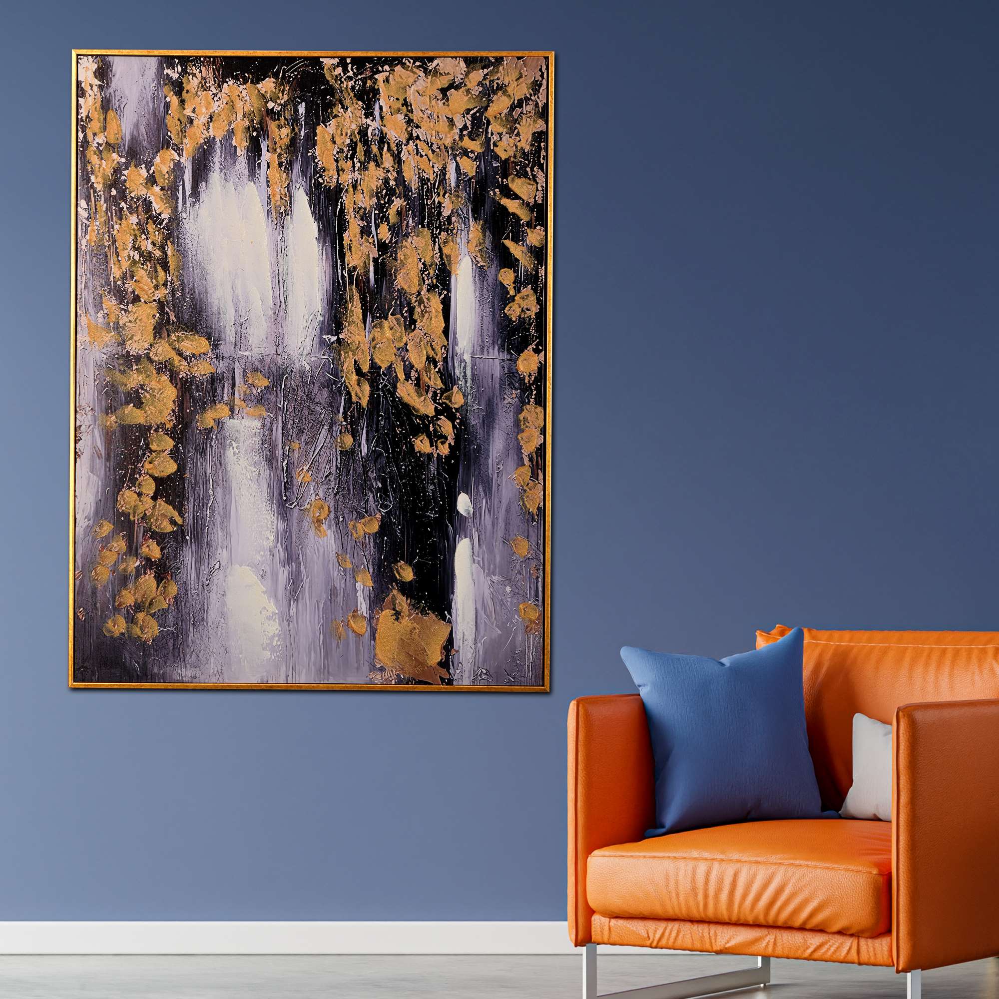 Midnight Mirage Abstract Hand Painted Wall Painting with Floating Frame