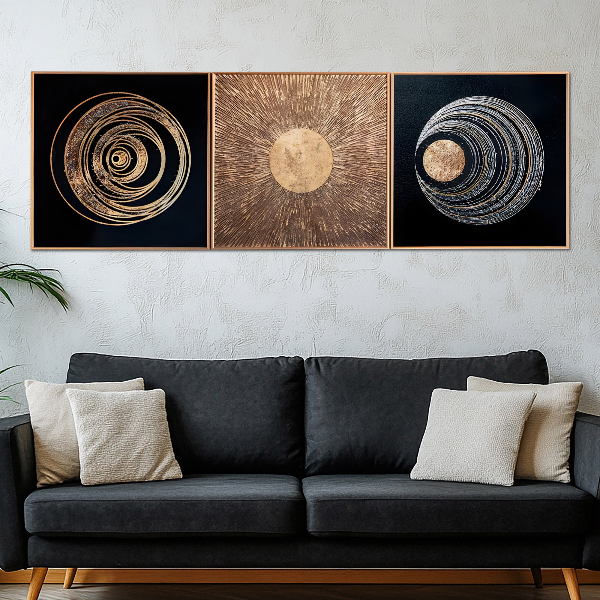 Milky Way Galaxy Pattern Framed Crystal Glass Painting Set of 3