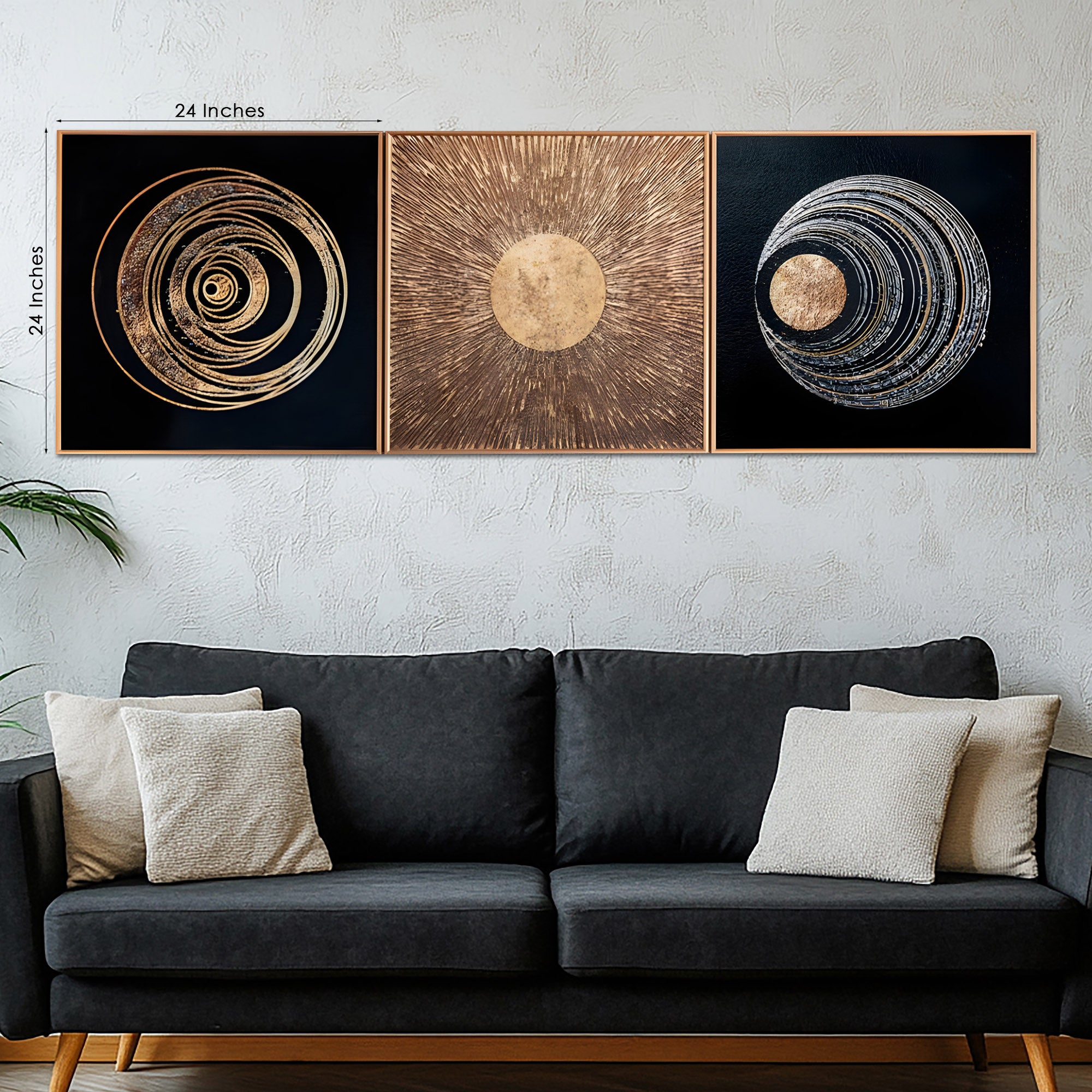 Milky Way Galaxy Pattern Framed Crystal Glass Painting Set of 3