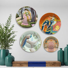 Miniature Art Wall Plates Painting Set of Four