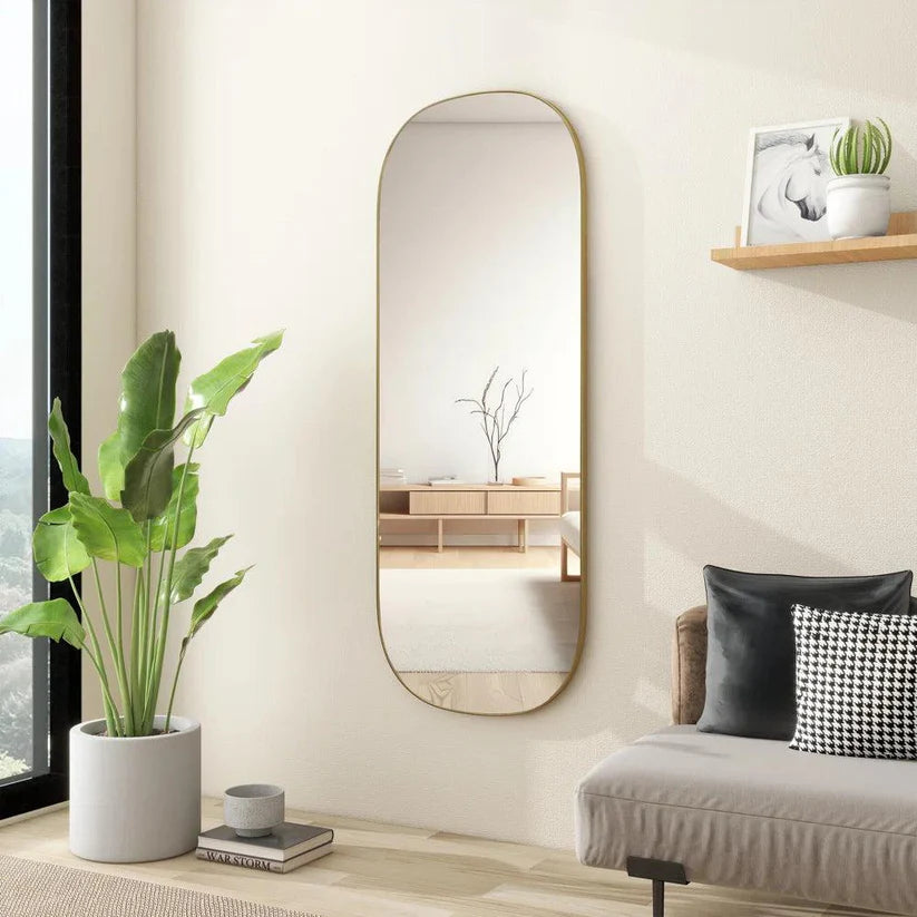 Minimal Gold Arch Wall Mirror for Vertical Display