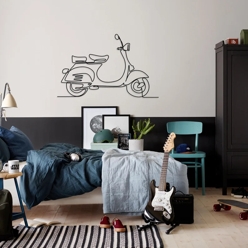 Minimal Scooter Line Art Metal Wall Hanging