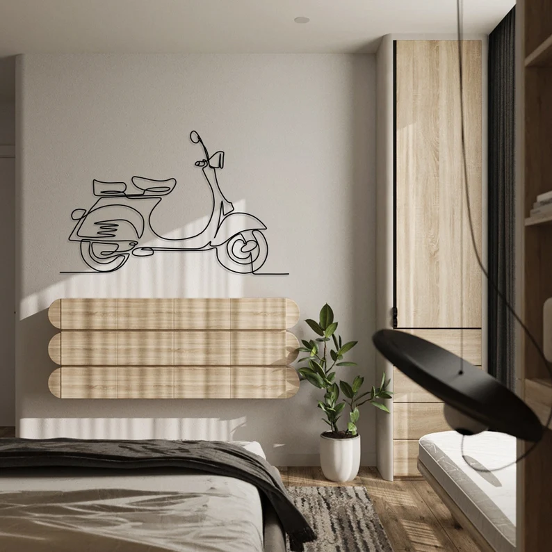 Minimal Scooter Line Art Metal Wall Hanging