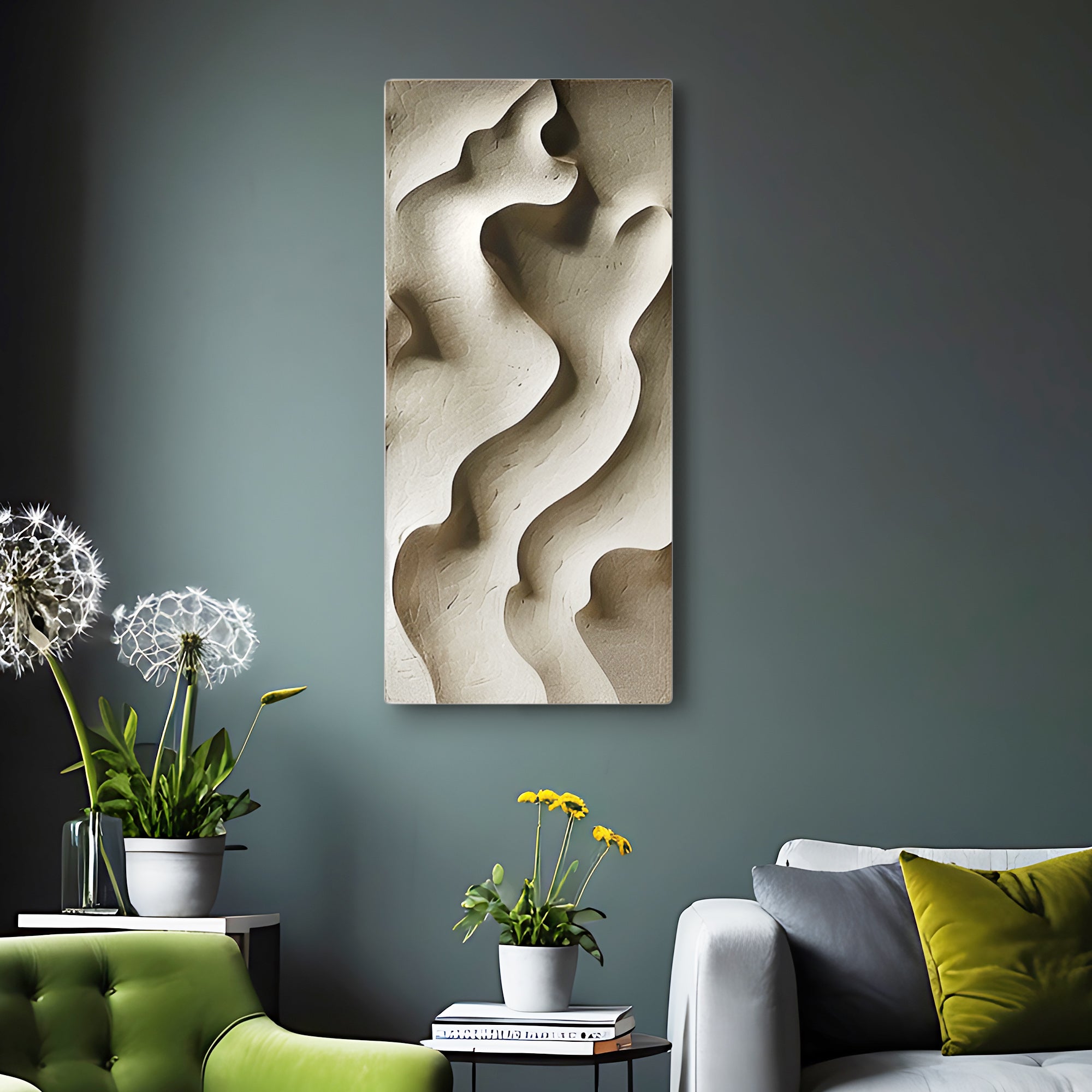 Minimalist 3D Wall Panel with Flowing Curves in Neutral Tone