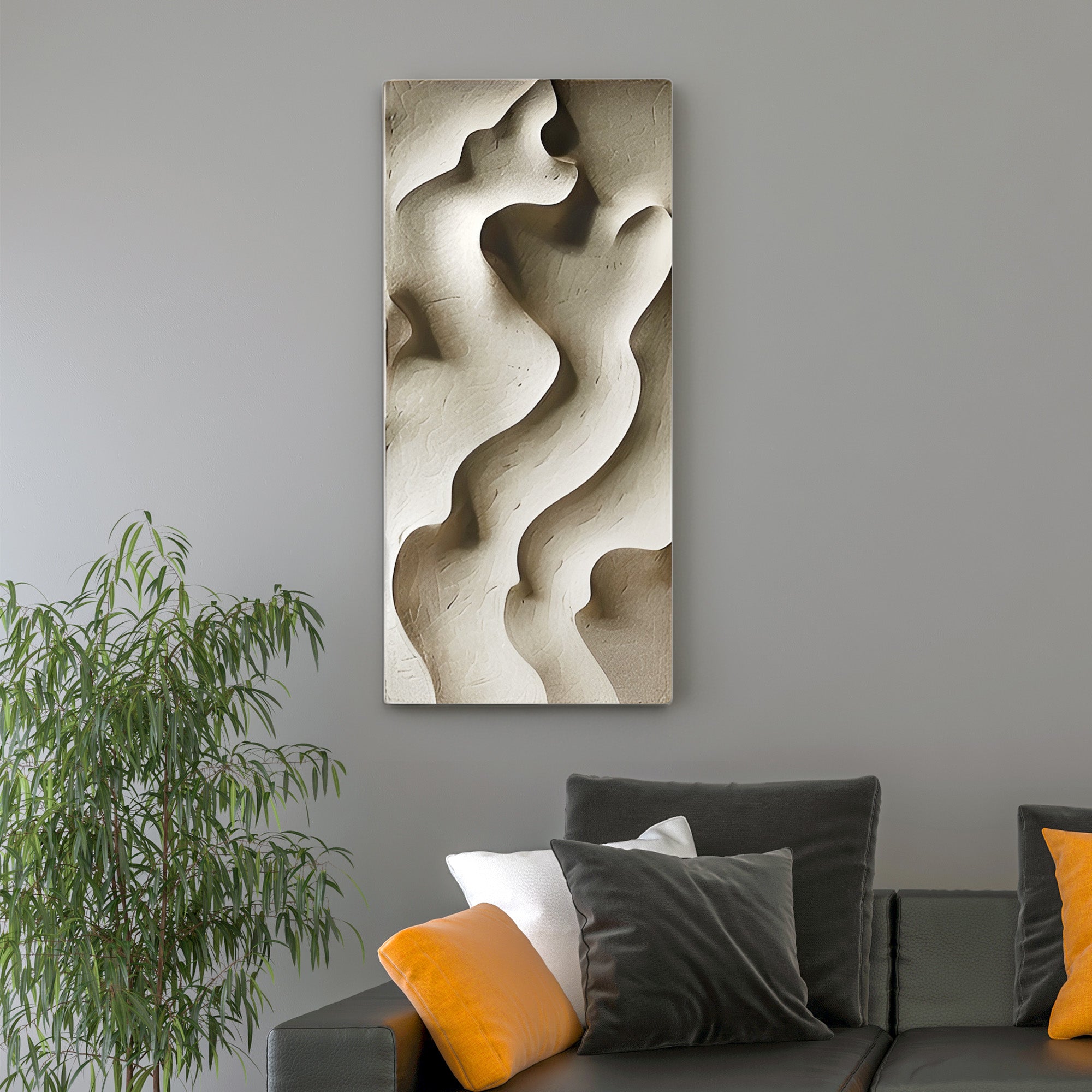 Minimalist 3D Wall Panel with Flowing Curves in Neutral Tone