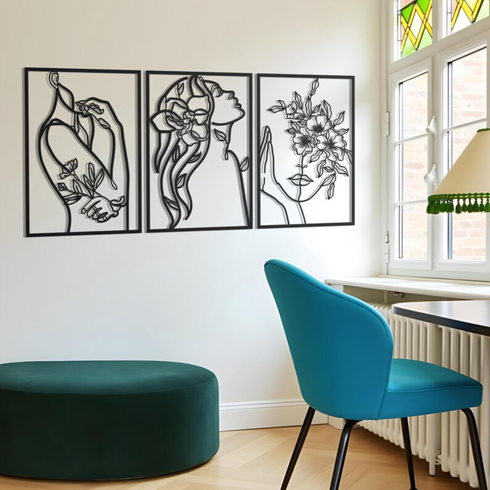 Minimalist Abstract Woman With Flower Metal Art Decor