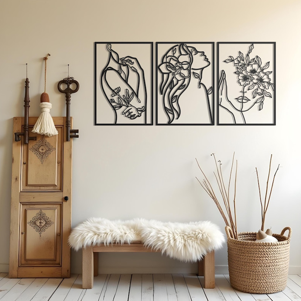 Minimalist Abstract Woman With Flower Metal Art Decor
