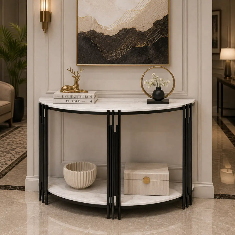 Minimalist Arc Console Table with Dual Shelf Design