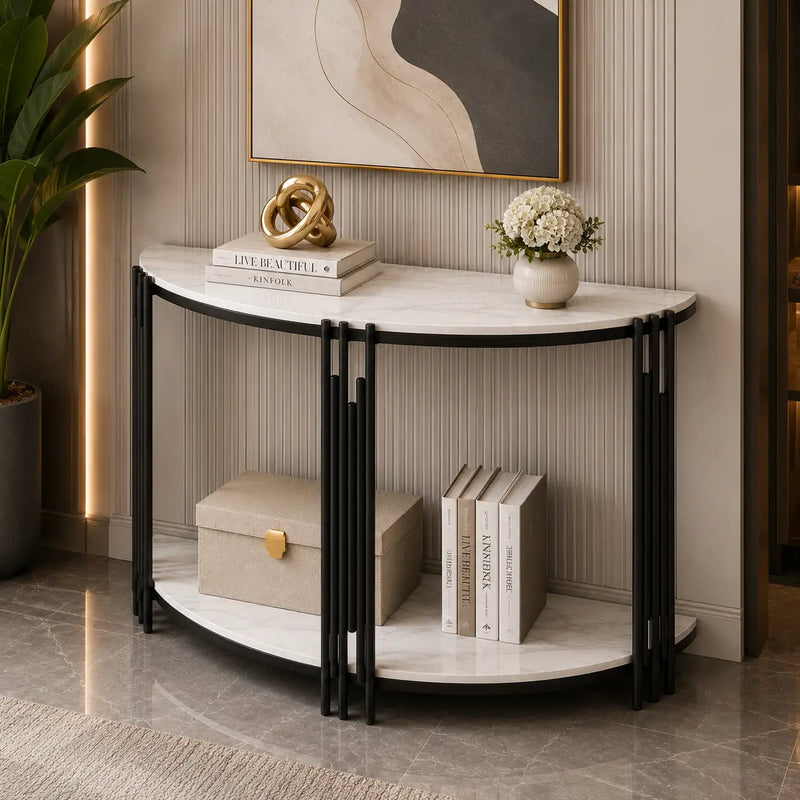 Minimalist Arc Console Table with Dual Shelf Design