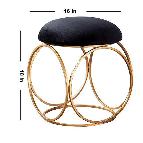 Minimalist Glam Black Color Stool with Circular Gold Base