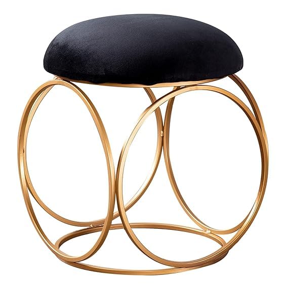 Minimalist Glam Black Color Stool with Circular Gold Base