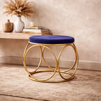 minimalist-glam-rich-blue-color-stool-with-circular-gold-base