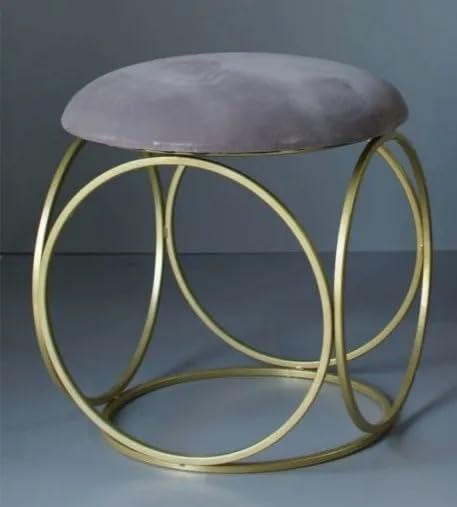 Minimalist Glam Rich Grey Color Stool with Circular Gold Base