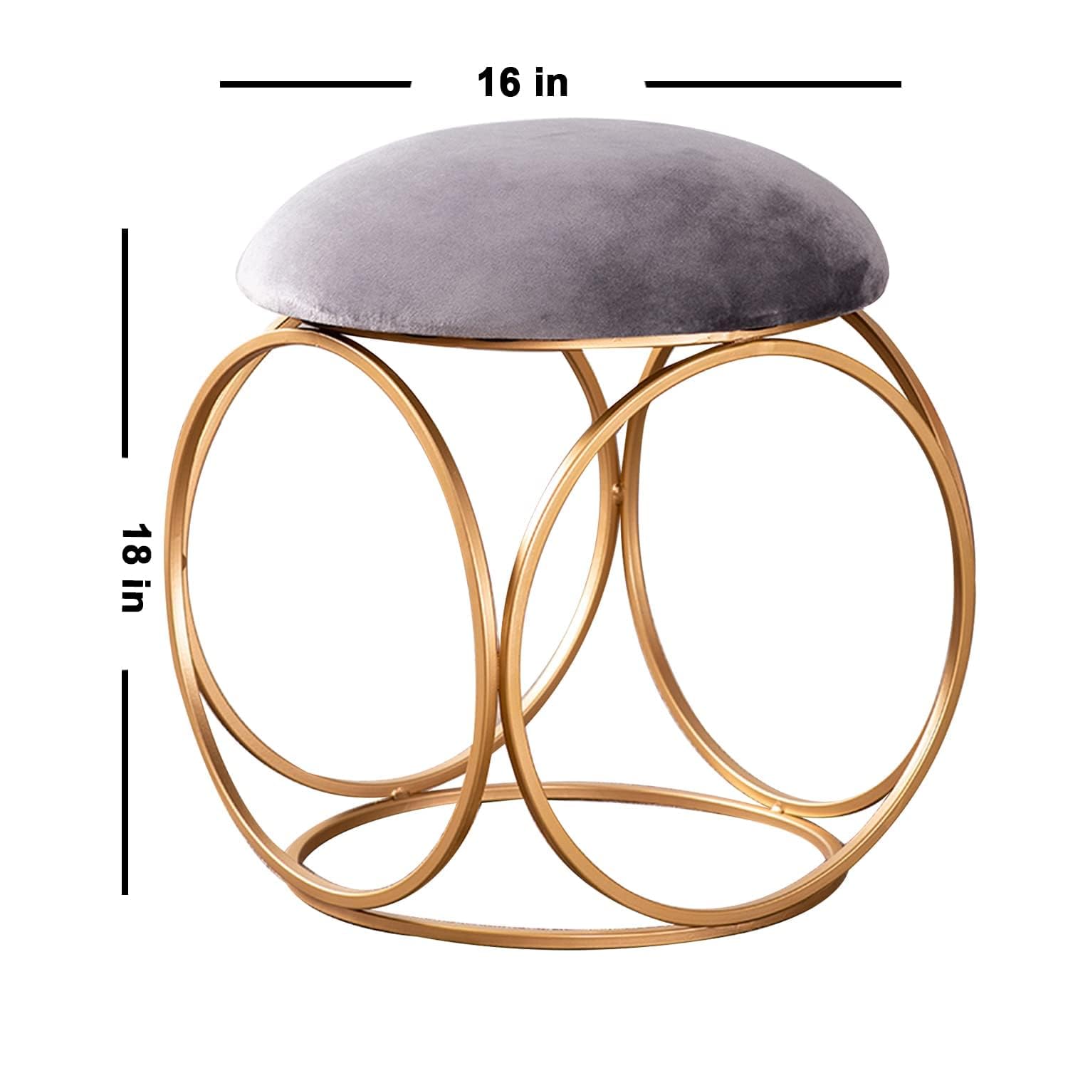 Minimalist Glam Rich Grey Color Stool with Circular Gold Base