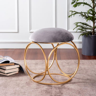 Minimalist Glam Rich Grey Color Stool with Circular Gold Base
