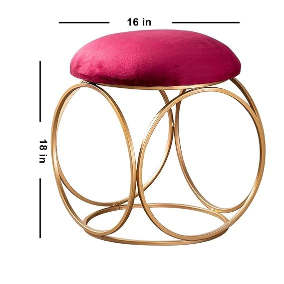 Minimalist Glam Rich Pink Color Stool with Circular Gold Base