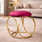 minimalist-glam-rich-pink-color-stool-with-circular-gold-base