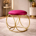 minimalist-glam-rich-pink-color-stool-with-circular-gold-base