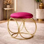 minimalist-glam-rich-pink-color-stool-with-circular-gold-base