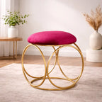 minimalist-glam-rich-pink-color-stool-with-circular-gold-base
