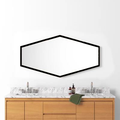 Minimalist Hexagon Black Framed Metal Finish Bathroom Mirror
