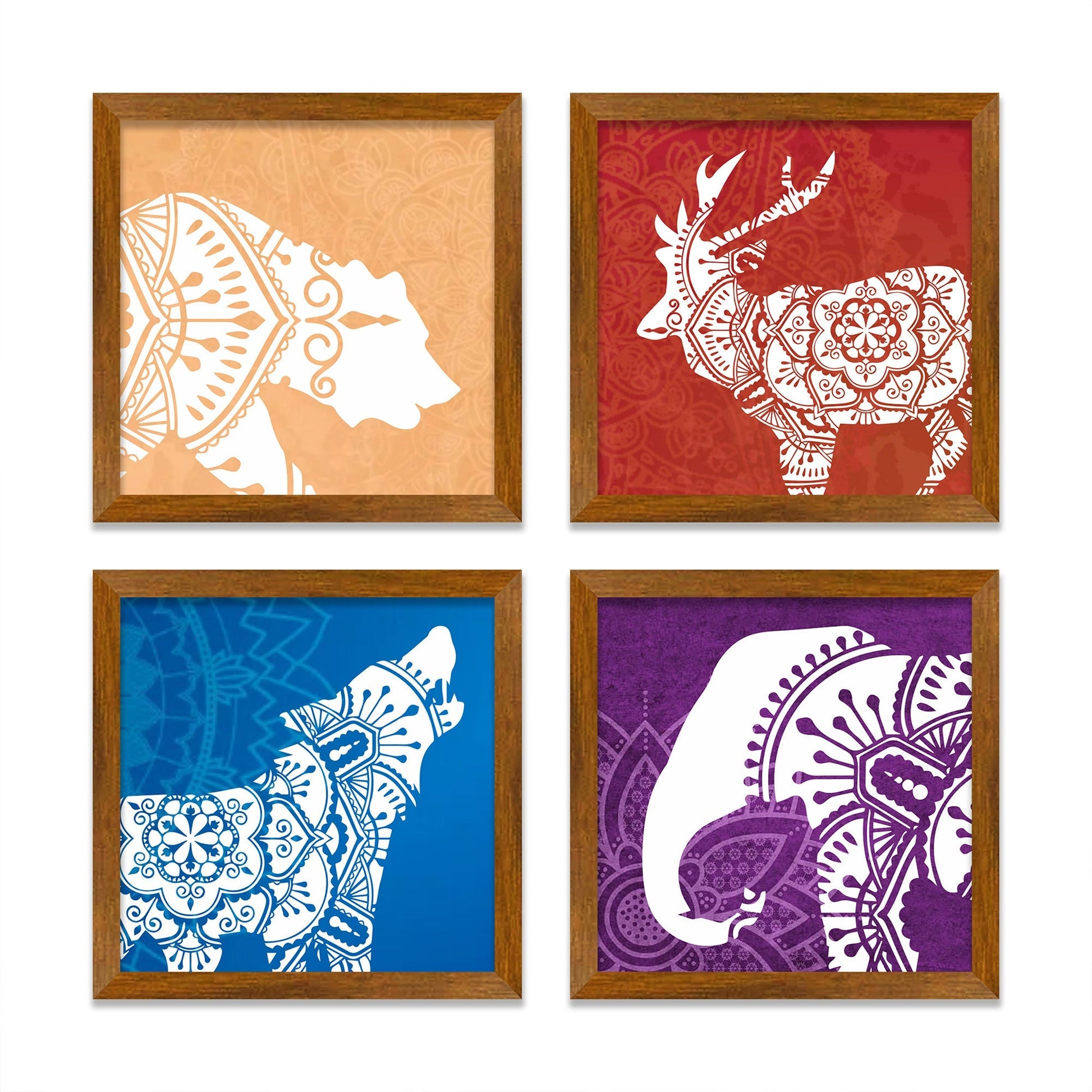 Minimalist Mandalas Animals Art Wall Frame Set of Four