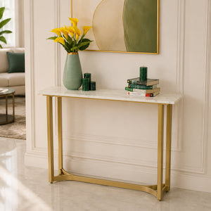 Minimalist Marble Console Table with Gold Legs