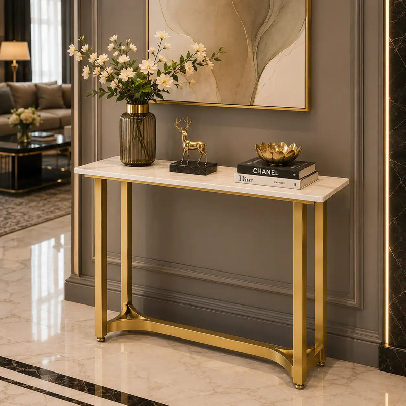 Minimalist Marble Console Table with Gold Legs