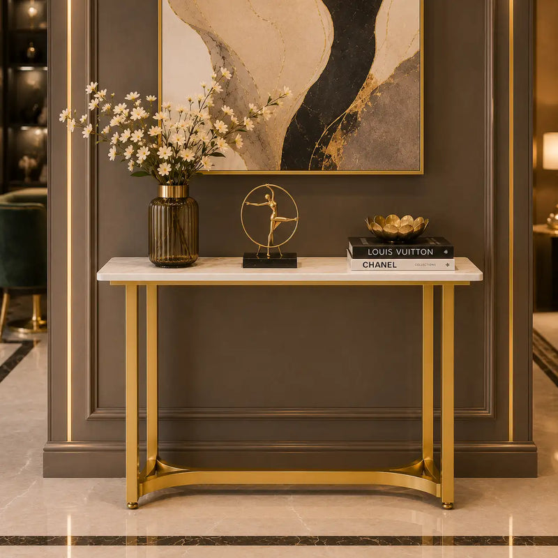 Minimalist Marble Console Table with Gold Legs