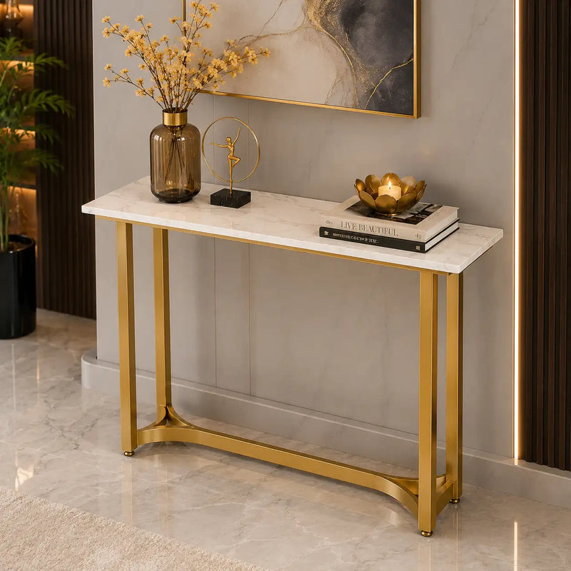 Minimalist Marble Console Table with Gold Legs