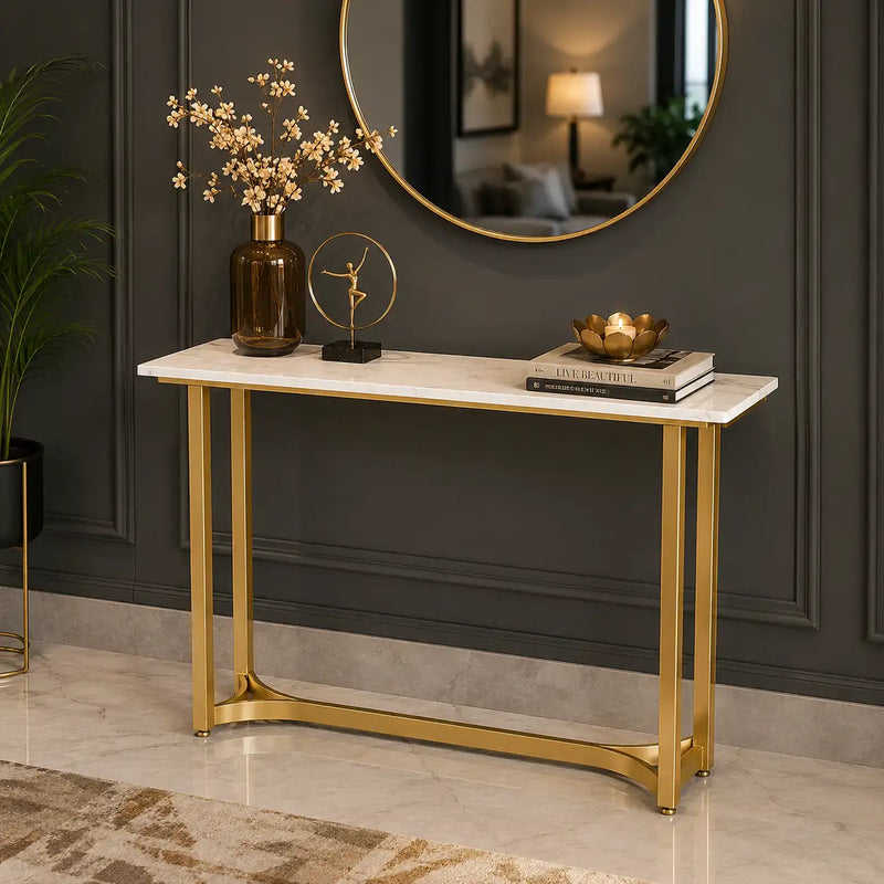 Minimalist Marble Console Table with Gold Legs