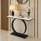Minimalist Marble Console Table with Sleek Black Circular Base