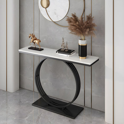 Minimalist Marble Console Table with Sleek Black Circular Base