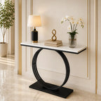 Minimalist Marble Console Table with Sleek Black Circular Base