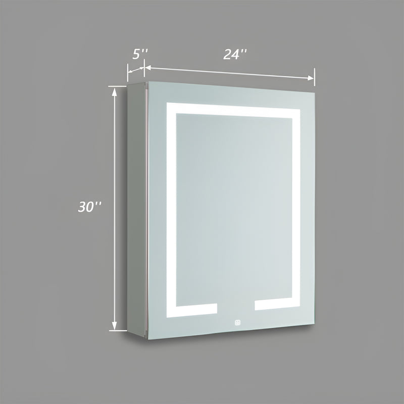 Minimalist Mirror Cabinet with Vertical Light Strips and Storage