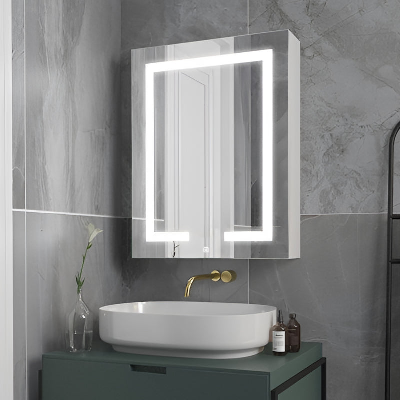 Minimalist Mirror Cabinet with Vertical Light Strips and Storage