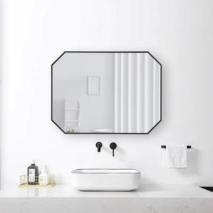 Minimalist Rectangular Designer Black Metal Finish Bathroom Mirror