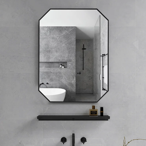 Minimalist Rectangular Designer Black Metal Finish Bathroom Mirror