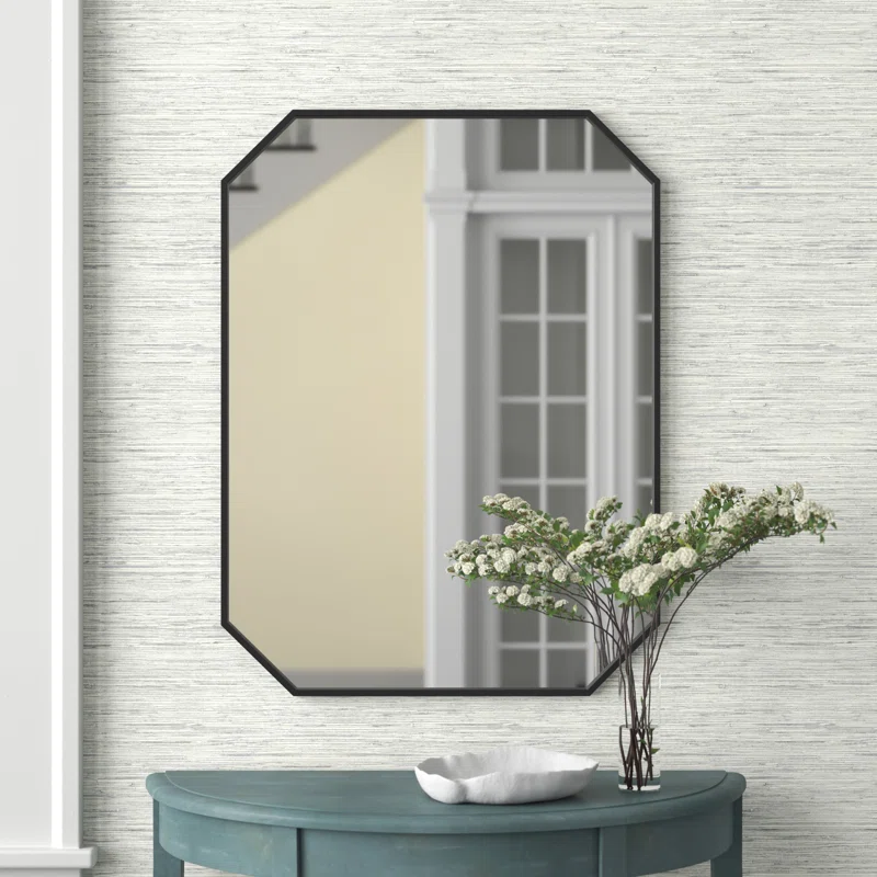 Minimalist Rectangular Designer Black Metal Finish Bathroom Mirror