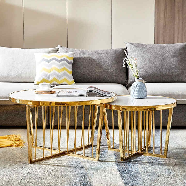 Minimalist Round Coffee Table Pair with Chic Gold Design