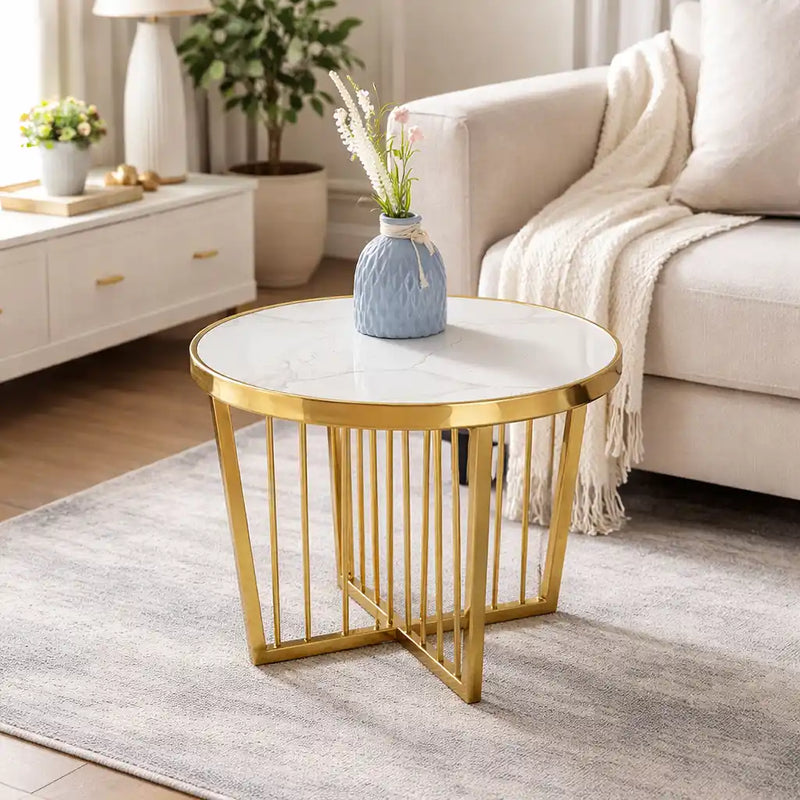 Minimalist Round Coffee Table Pair with Chic Gold Design