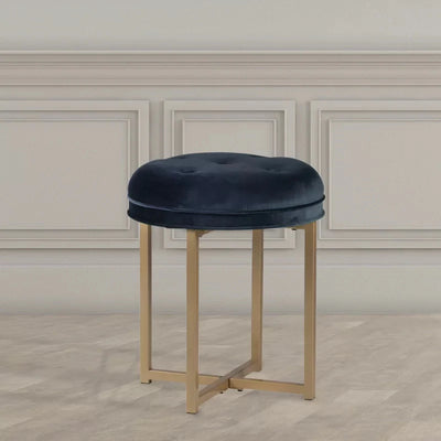 Minimalist Round Stool in Royal Blue and Gold Finish