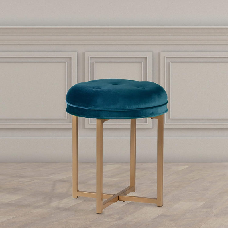 Minimalist Round Stool in Teal and Gold Finish